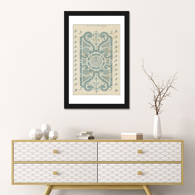 «Garden Design in Blue I», impression sur toile, H 32 po x l 24 po x P 1 po, Papier avec cadre noir, Blanc