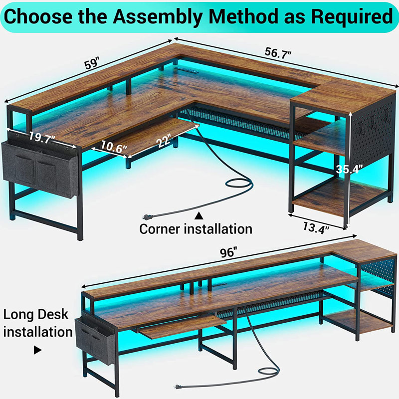 Alarich L-Shaped Computer Desk with Power Outlet