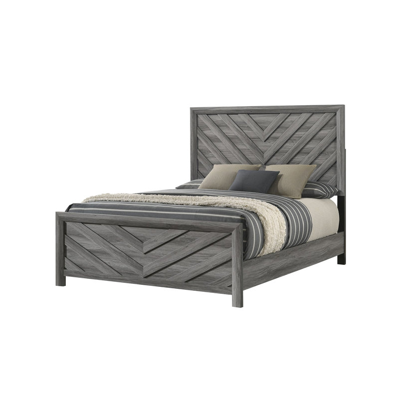 Lit simple gris avec base en bois massif gris contemporain