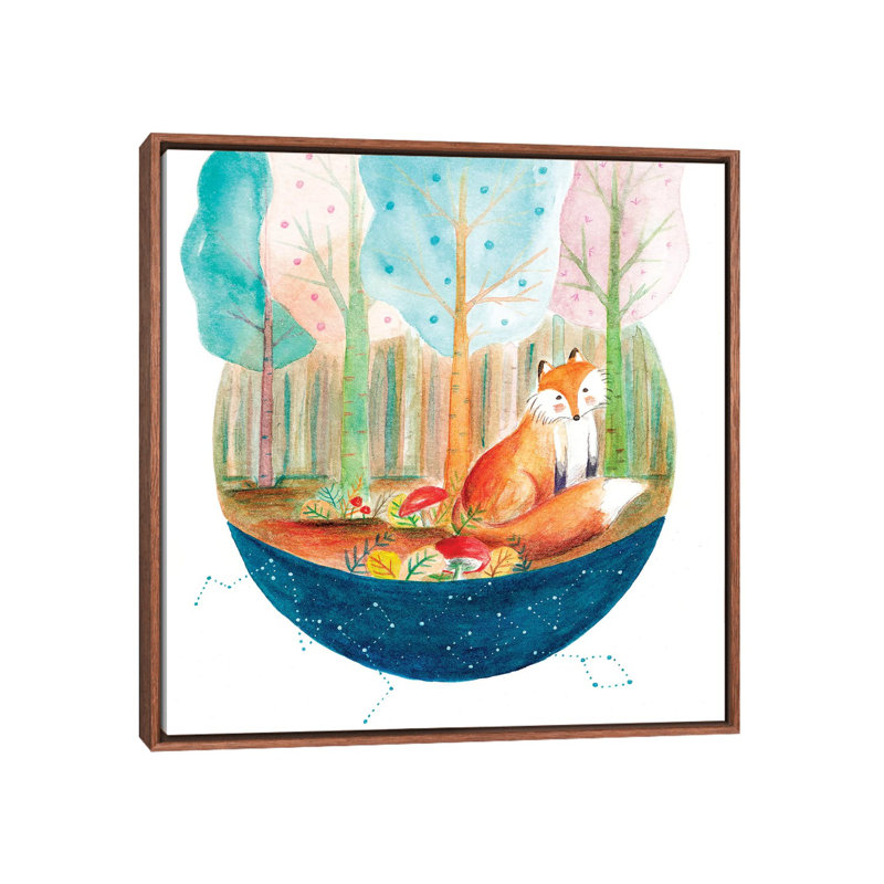 Renard et baleine I - impression, Toile avec cadre brun, Pas de tapis, H 18 po x l 18 po x 1,5 po