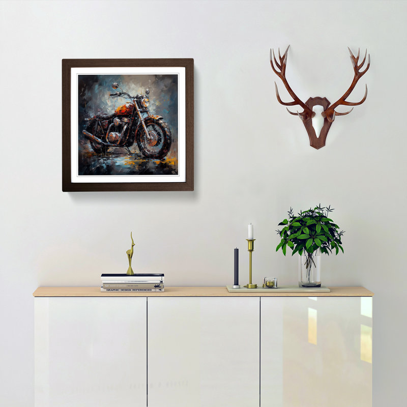 Motorcycle Palette Knife Painting - Framed Print, Walnut