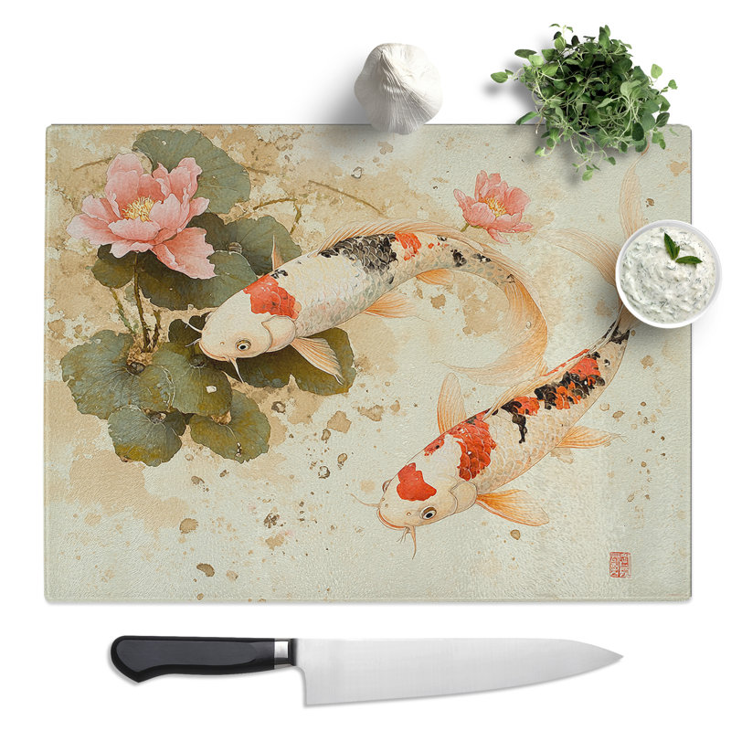 Koi Fish  Glass Chopping Board