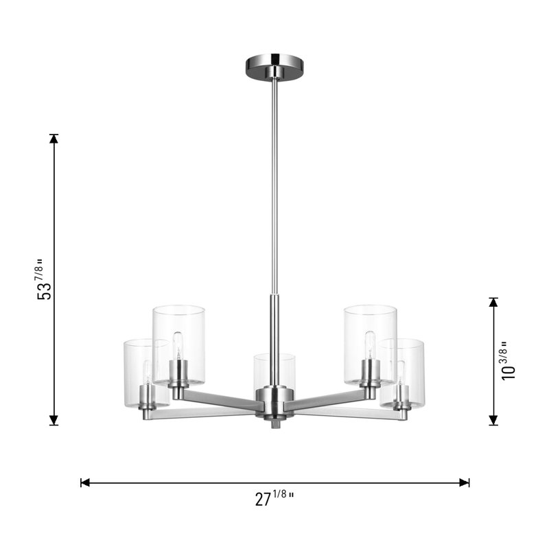Fullton Dining Room Chandelier With Clear Shade, 10.375" H x 27.125" W x 27.125" D, 5 Lights, Satin Brass