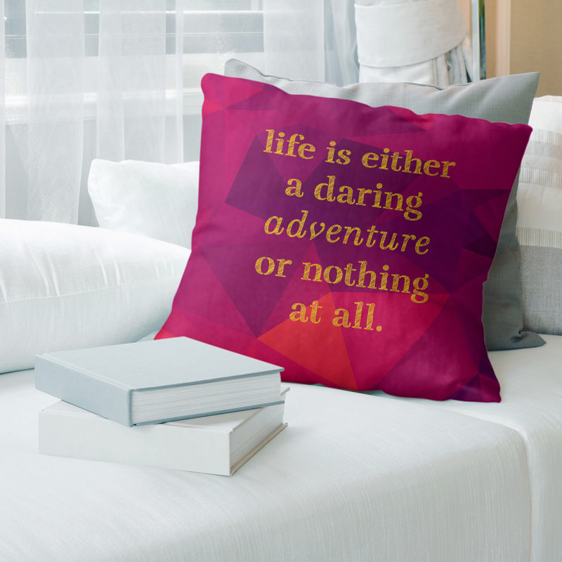 Oreiller en fausse pierre-citation vie adventure, 16 po x 1 po, Rubellite / or