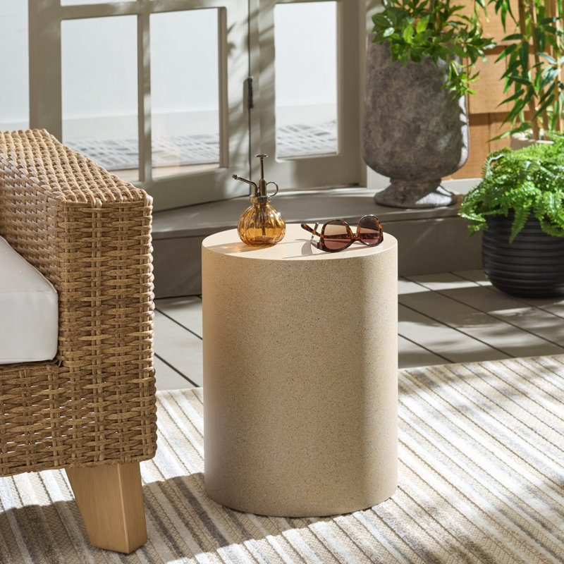 Aurielle Cylinder Accent Table, Beige