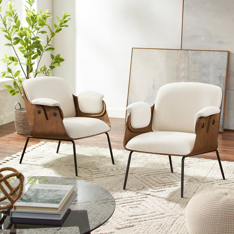 Upholstered Armchair, Beige Cotton/Linen