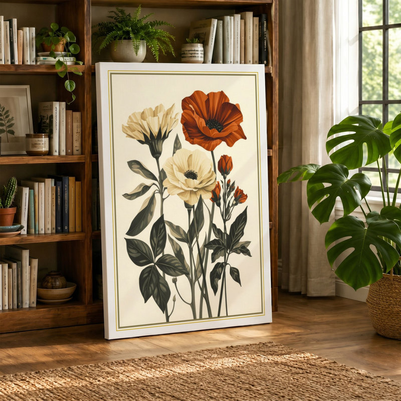 Carnation Study Botanical - Wrapped Canvas, Cream Border, 30x20 - 76.2 x 50.8 cm