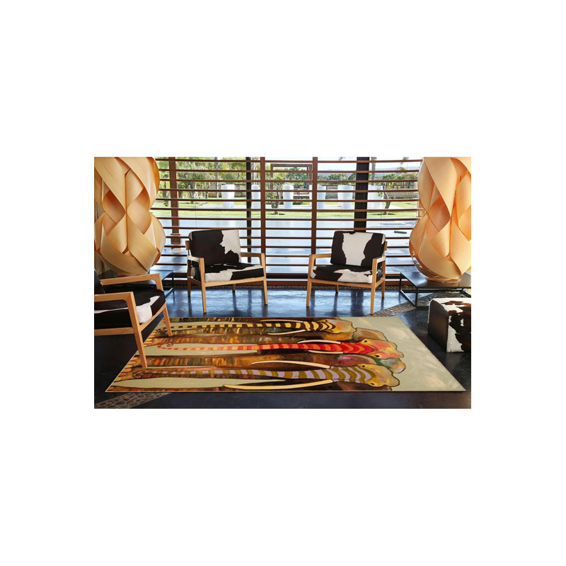 Elephant Patterned Creative Machine Washable Rug, Rectangle 3'11" x 5'11" Rug Pad Included
