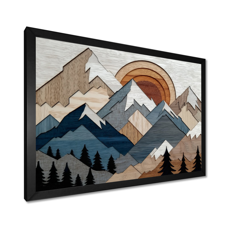 «Blue Orange Bold Mountains Landscape», impression d'art sur toile encadrée abstraite bleue, H 20 po x l 12 po, Noir
