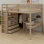 Lit mezzanine en bois avec garde-robe intégré, bureau, tablettes de rangement et tiroirs