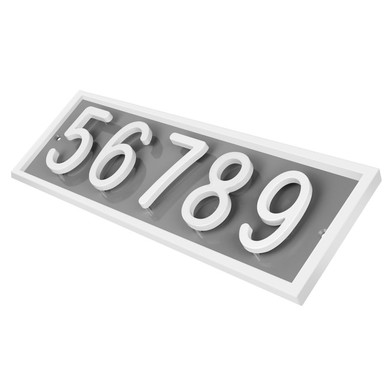 Plaque d'adresse horizontale flottante en aluminium Royal Shade, Blanc, Gris, Oui