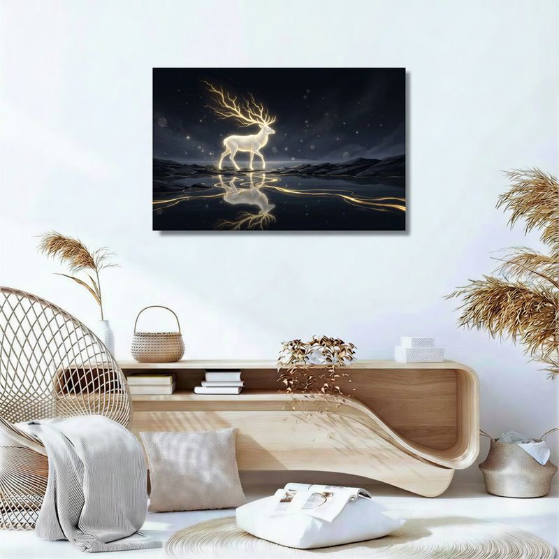 Golden Deer, reproduction d'art sur toile, ensemble de 1, H 36 po x l 48 po, Wrapped Canvas