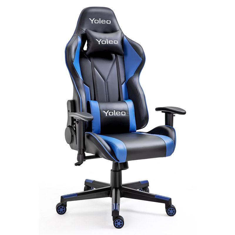 Blue Elephant Adjustable Reclining Faux Leather Swiveling PC & Racing Game Chair, Black/Blue