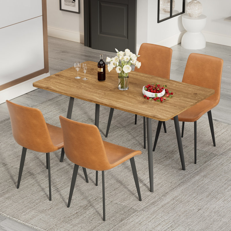 Table de salle à manger rectangulaire en bois 47 po et chaise rembourrée en similicuir, 5, Brorn