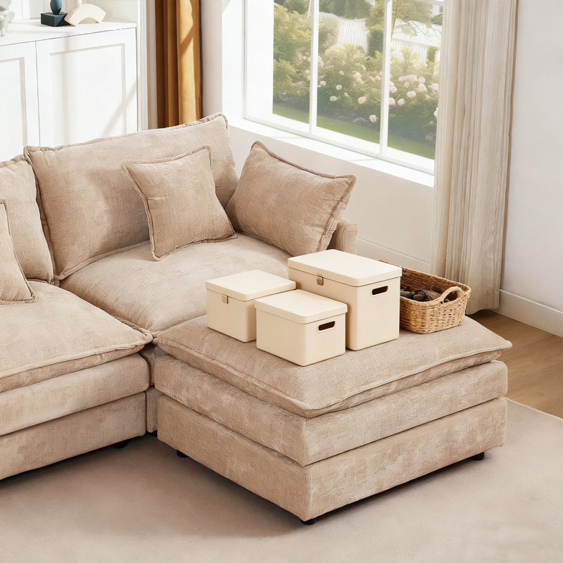 130" Oversized Upholstery Modular Sectional Sofas With Two Ottoman For Living Room, Coffee Chenille