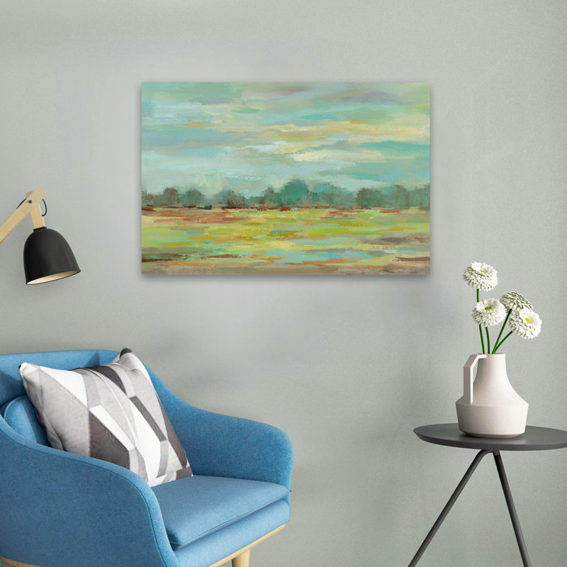 Bleu sarcelle forêt - abstrait beige bleu brun, H 24 po x l 16 po