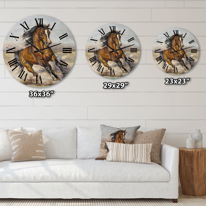 Peinture d'un cheval dans la course - Horloge murale de ferme, Moyenne