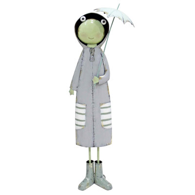 Statue de jardin grenouille en métal avec parapluie, art de jardin extérieur