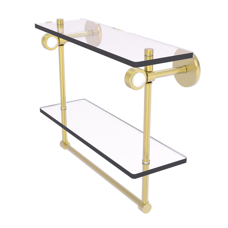 Tablette murale double verre Margolis, H 12,8 po x l 22 po x p 5,6 po, Laiton satiné
