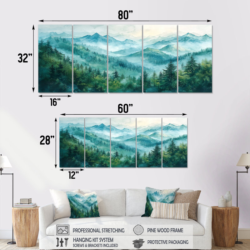«Northlake», art mural «Peaks» - ensemble d'art mural traditionnel, H 28 po x l 60 po, 5