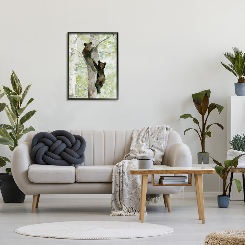 Bear Cubs Climbing Tree Nature - impression, H 30 po x l 24 po x P 1,5 po, Giclée encadrée noir minuit