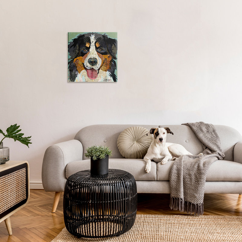 «Bernese Mountain Dog Portrait Layered Ephemera Collage» par Traci Anderson, impression sur toile tendue