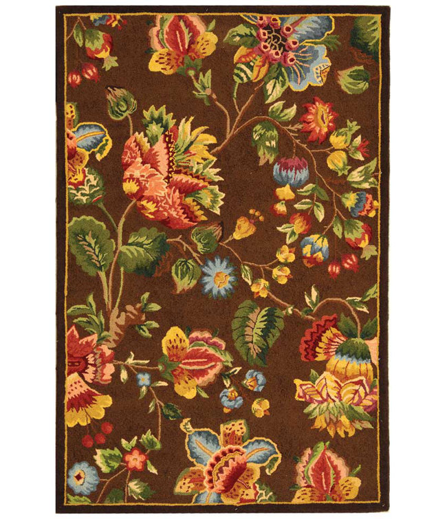 Hollander Floral Handmade Tufted Wool Brown Area Rug