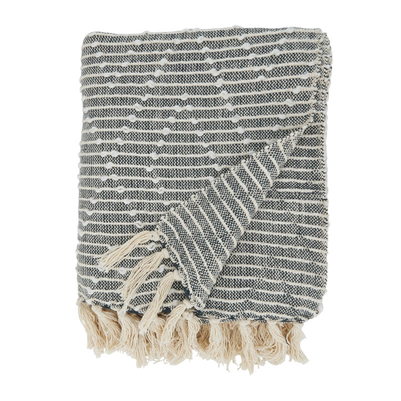Sevan Collection Hand Woven Throw Blanket, Gray/White/Cream