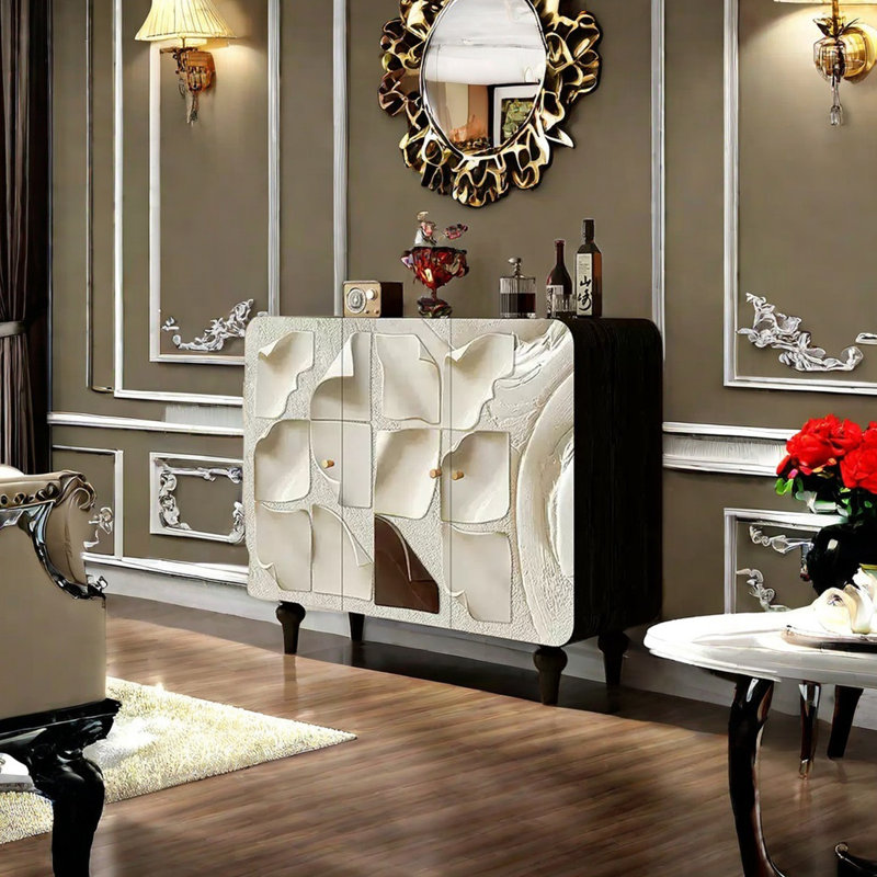 Modern multi-functional solid wood sideboard., Black