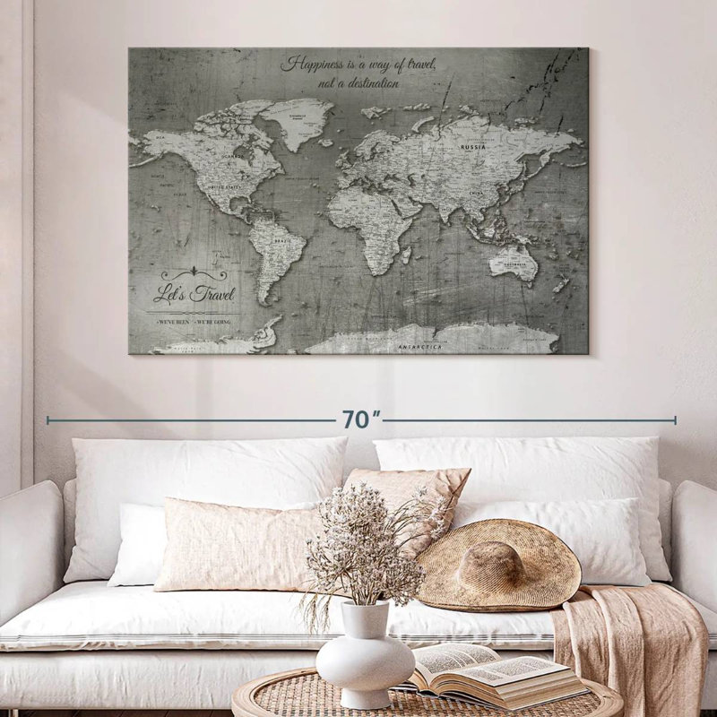 Let's Travel World Milstead avec des punaises, H 34 po x l 51 po