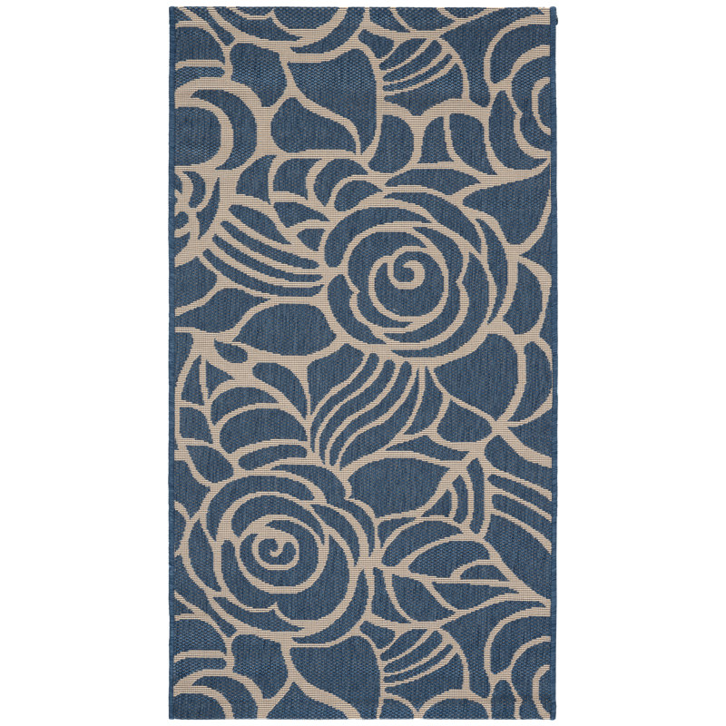 Tapis intérieur / extérieur bleu / beige Herefordshire, Rectangle 2 pi 7 po x 5 pi