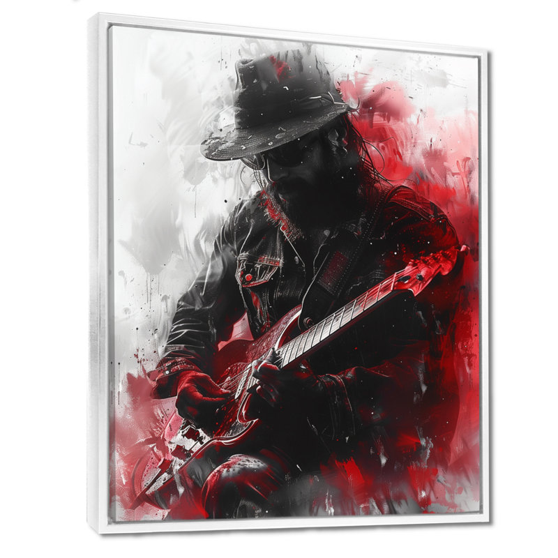 «Grey Red Music Rock», reproduction d'art mural, Cadre flottant blanc, bois massif, H 12 po x l 20 po