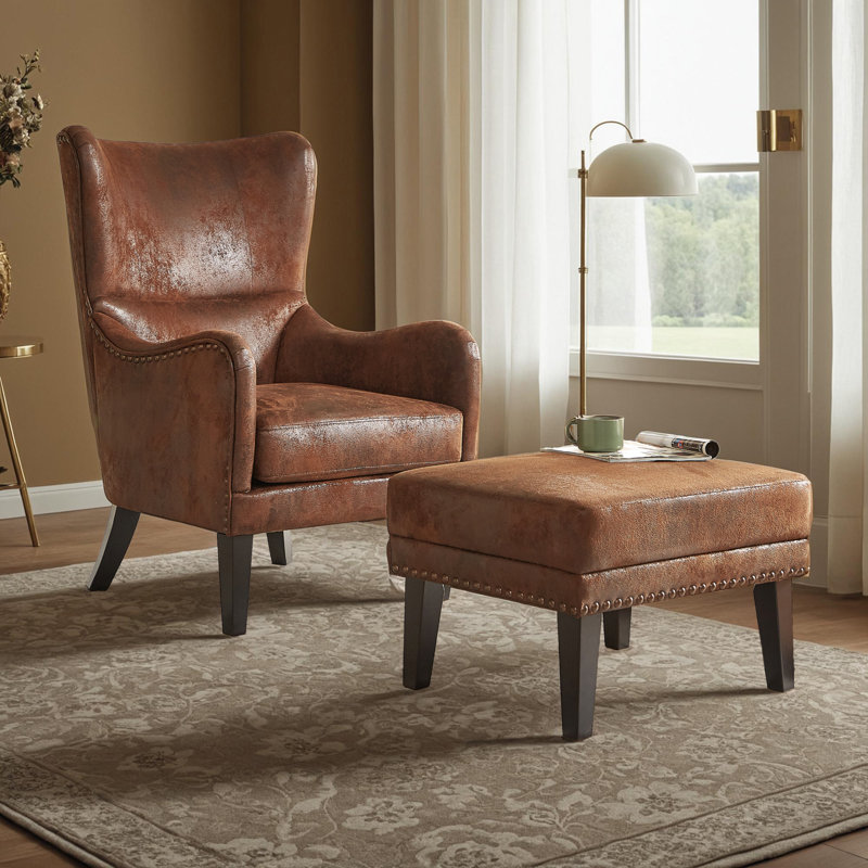 Adetola Upholstered Wingback Chair With Ottoman Footstool