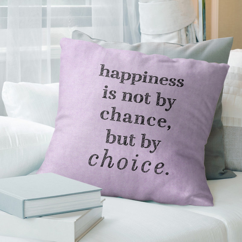 Housse de coussin Handwritten Happiness, 16 po x 1 po, Mauve / Noir, Housse de coussin seulement - sans coussin