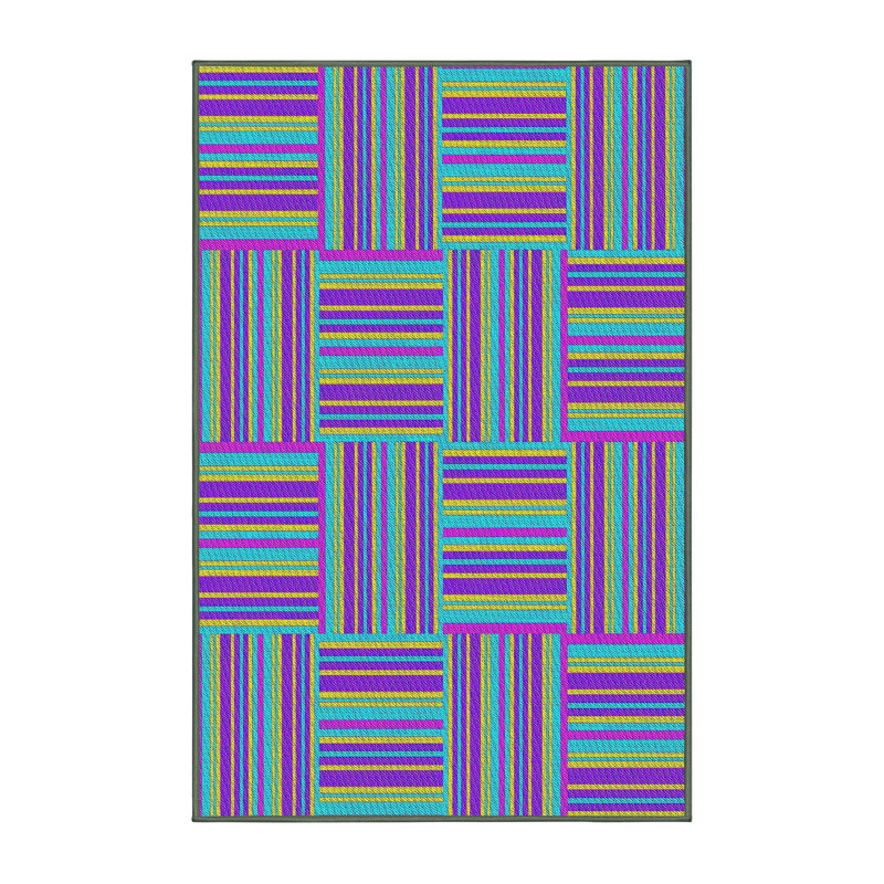 Tapis de zone mauve/turquoise à motifs, Rectangle 8 pi x 10 pi