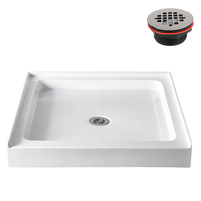 Base de douche en alcôve en acrylique blanc brillant 36 po x 36 po avec bonde centrale, bonde incluse, Blanc lustré