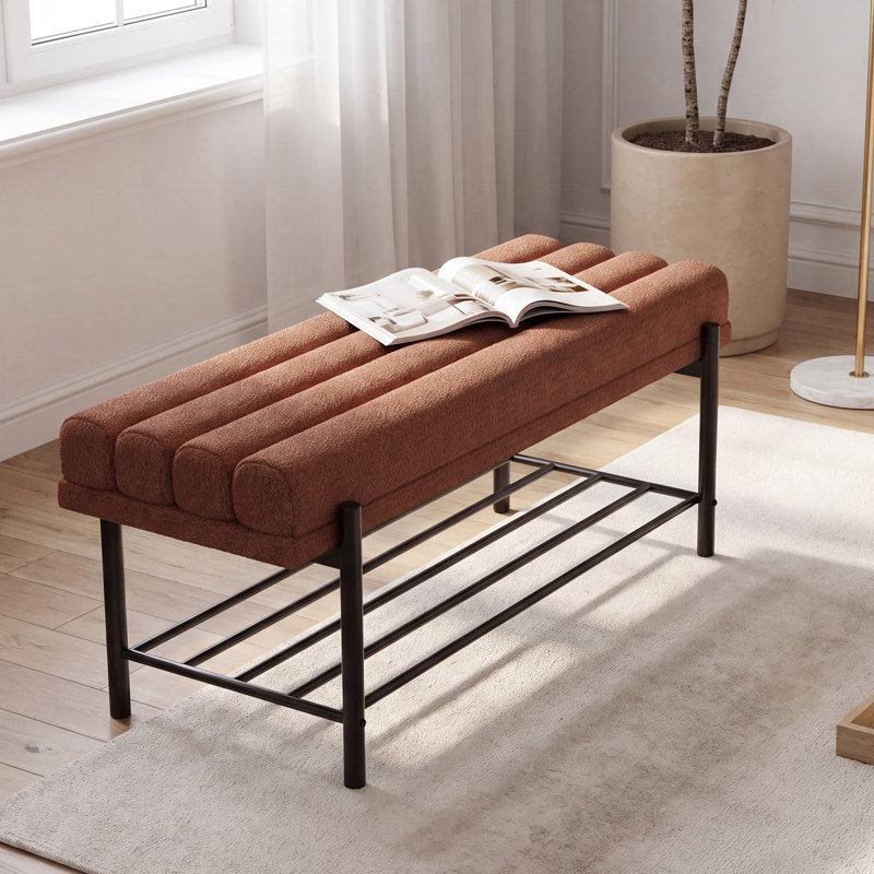 Banc de rangement capitonné et capitonné, Banc capitonné capitonné avec rangement brun