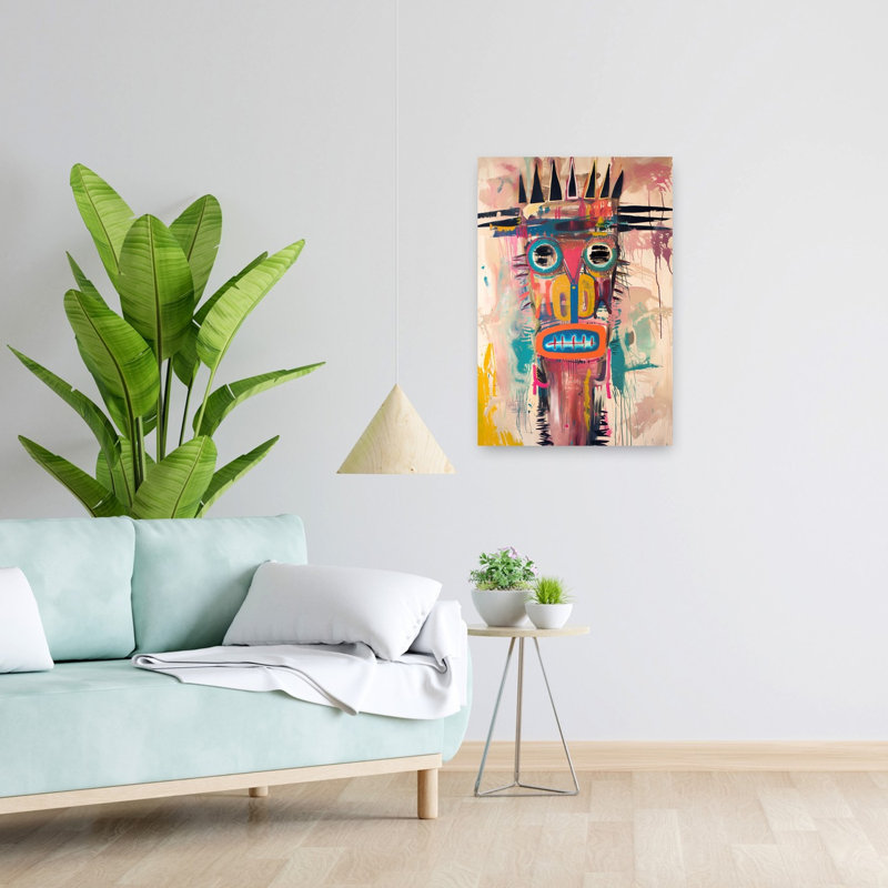 Visage graffiti coloré abstrait, art mural contemporain, H 24 po x l 16 po