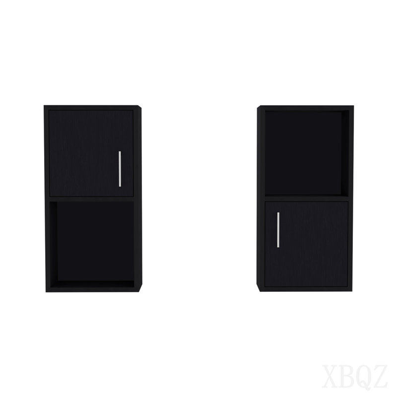 2-Pc Wall-Mounted Bathroom Medicine Cabinet With Open And Closed Storage, Black