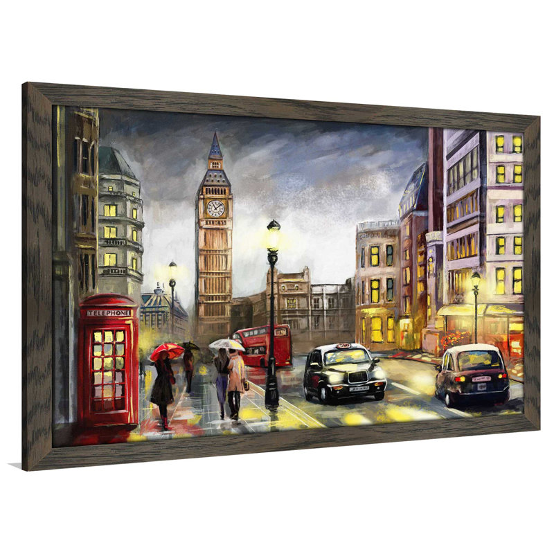 «London Streets», reproduction encadrée, H 21,5 po x l 27,5 po x P 0,75 po, Cadre chocolat patiné