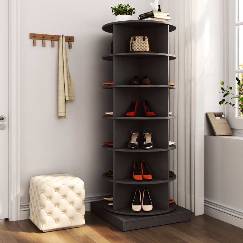 Armoire à chaussures grise rotative 360 °, 6 couches, pouvant contenir 24 paires, ajoutant du style à l'armoire à tablettes décorative, pouvant être facilement assemblée, esthétique moderne