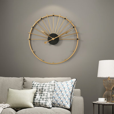 clocks Industrial Wall clock For Living Room Decor, Metal Wall clock Silent Non Tickingn, Battery Operated, Diameter 31.5Inch, Gold