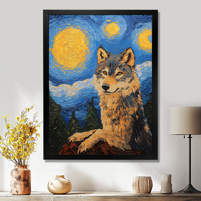 Murales expressives de loup par Vincent I - loup, salon d'art mural, H 32 po x l 24 po, Noir