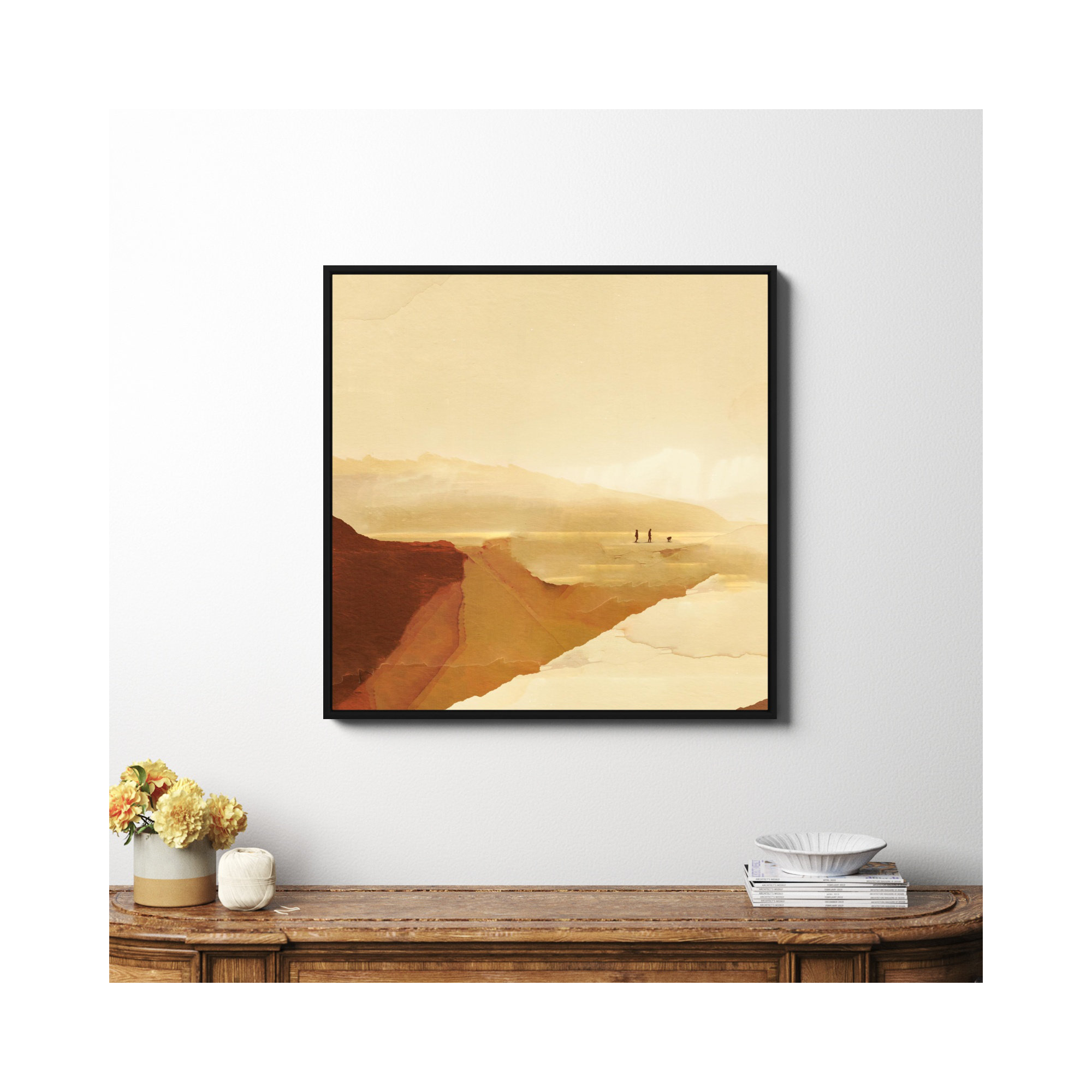 Sunset Walk, Black Framed Canvas, 36" H x 36" W x 2" D, No