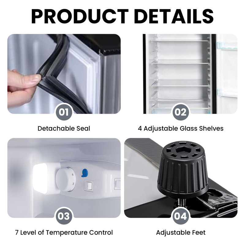 7.0 Cu.ft Top Freezer Refrigerator, Adjustable Glass Shelves, 7-Level Temp Control, Quiet Fridge For Apartment, Garage, Rv, Kitchen