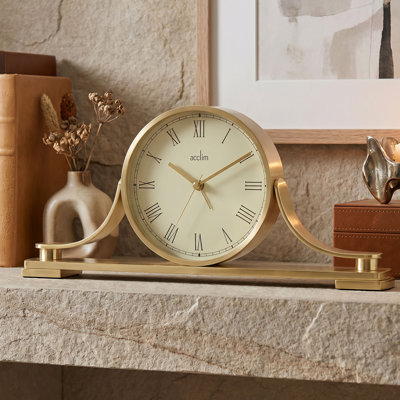 Roman Numeral Metal Quartz movement / Crystal Alarm Tabletop Clock in Brass