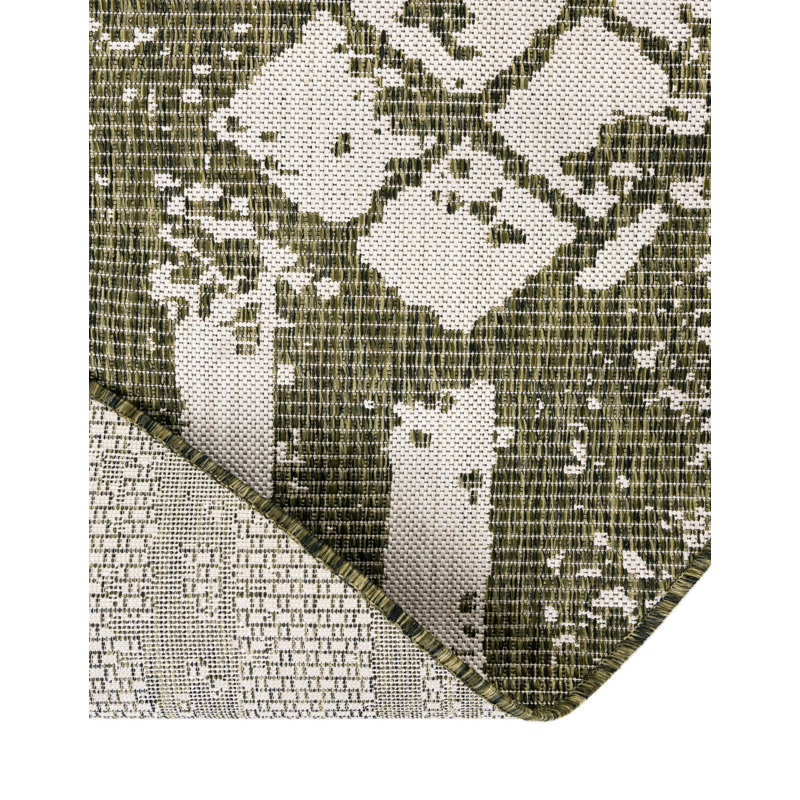 Braeleigh Geometric Machine Woven Rectangle 9'10" x 13' Polypropylene Indoor / Outdoor Area Rug in Green/Ivory, Round 13'1"