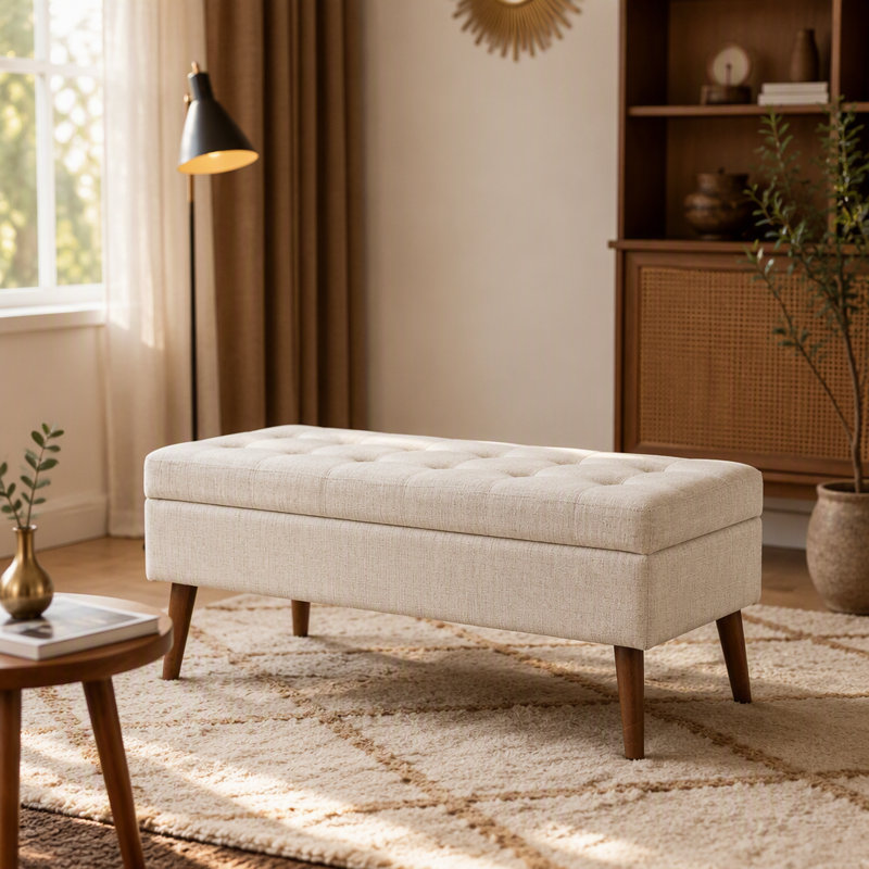 Banc de rangement avec banc de rangement pour chambre à coucher, Beige Linen