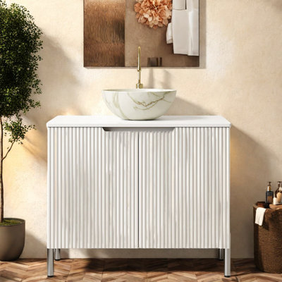 Meuble-lavabo moderne avec rangement, meuble-lavabo en MDF blanc de 30 po et lavabo en céramique