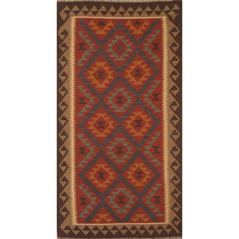 Kilim Reversible Wool Runner Rug 3x7